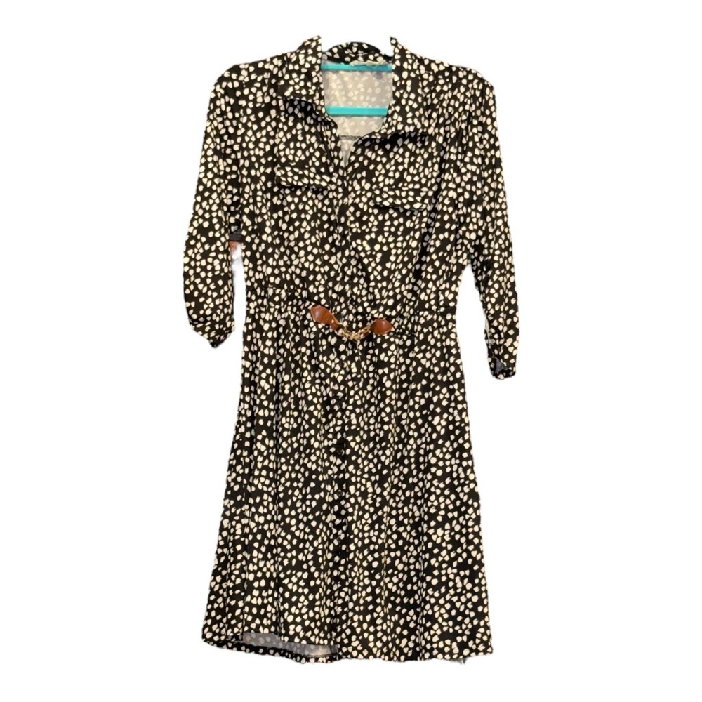Indigo Rose Black & White print dress w/buckle detail waist. Size L AR 12